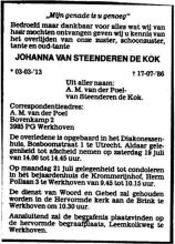1986 Overlijden Johanna van Steenderen de Kok [1913 - 1986]   